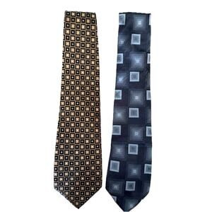 Pierre Cardin 2 Silk Neckties Ties Blue Black Brown Geometric Gift Lot Bundle